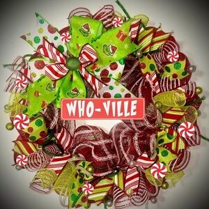 Grinch Christmas wreath XL 22 inch handmade grinch decorations Whoville